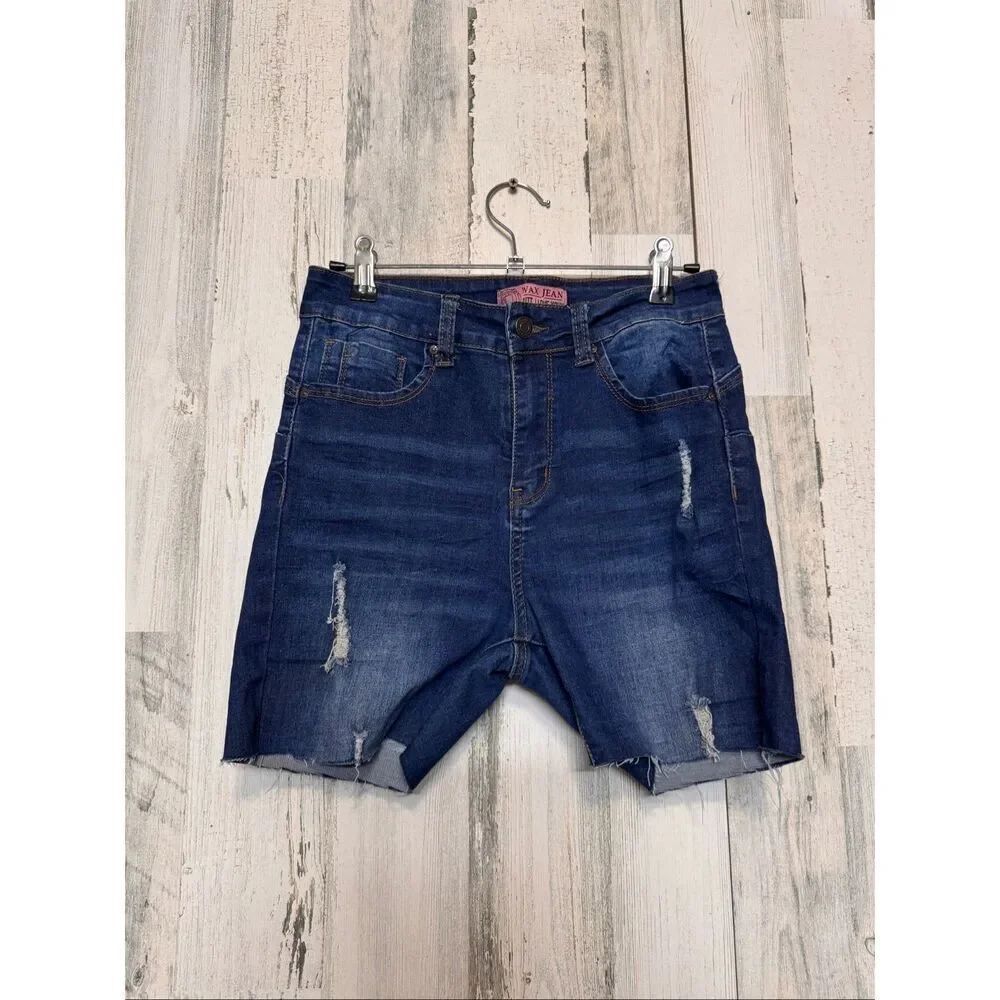 Wax Jean Butt I Love You Distressed Denim Shorts Womens Size 5/27 Stretch Mid Ri